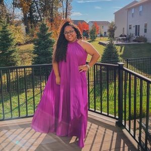Purple Halter Neck Maxi Dress - wedding guest, formal, event, evening